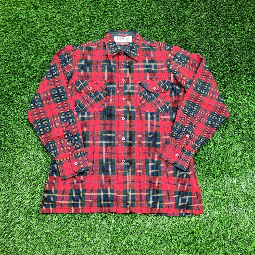 Adams-Row Country Wool Plaid Button Shirt Medium 21x28 Baggy Flannel